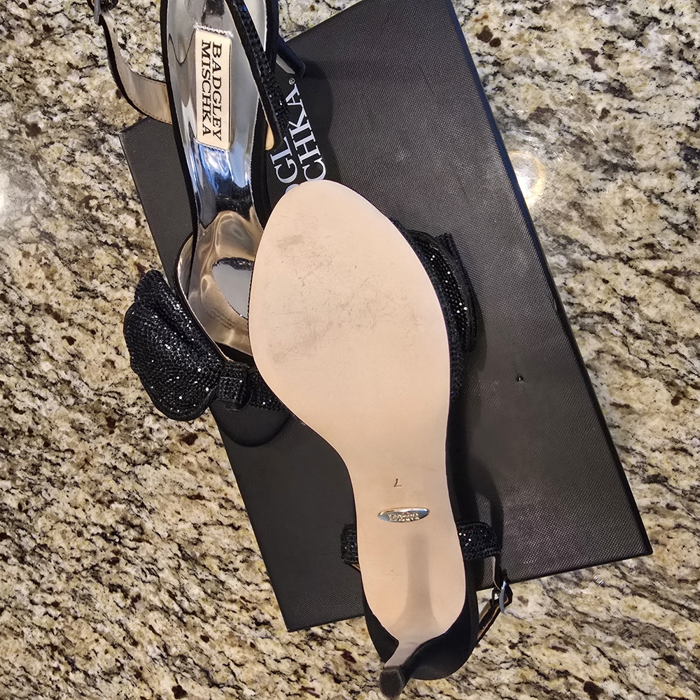 Badgley Mischka Black Slingback Heels with Sparkly Finish - Picture 3 of 10